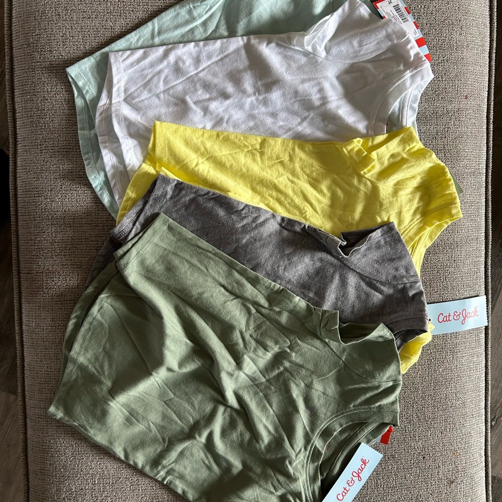 Cat & Jack 5-Pack Cotton tshirts in White, Yellow, sage, teal, grey